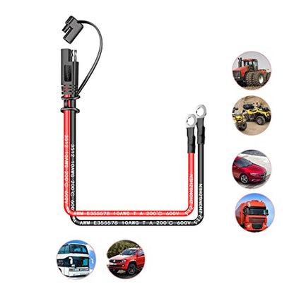 iMESTOU 10AWG SAE Cables 2 Pin Quick Disconnect Plug to O Ring Terminal Harness 1 Feet Extension Charge Cables SAE Connectors for 12V/24V Motorcycle, ATV, Lawn Mower, Truck(2)