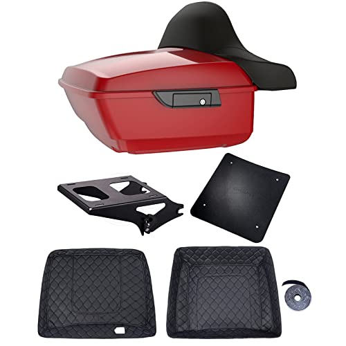 Motorcycle King Tour Trunk Pack For 2009+ Harley Touring - Billiard Red, Black Detachable Mounting Rack, Backrest & Black Trunk Liners - color: Billiard Red, size: King Tour Trunk Pack, Mount Rack & Black Liners