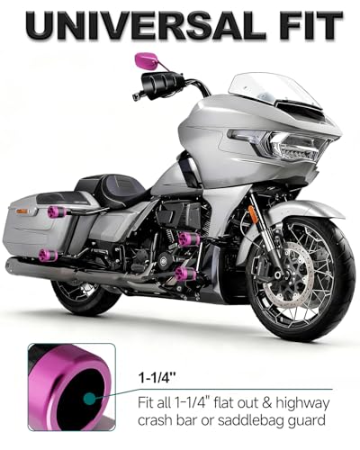 MoKitDora Motorcycle Frame Sliders Aluminum Alloy 3/8"-16 Thread for Harley 1.25" Saddlebag Guard Highway & Flat-Out Crash Bar, Purple - color: Purple