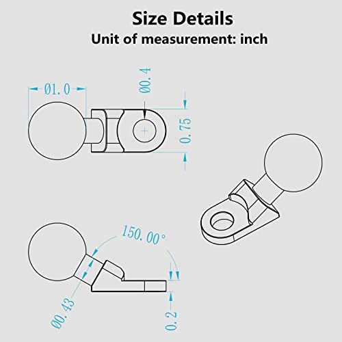 BRCOVAN Aluminum Alloy Mount Base with 1'' TPU Ball & 10mm Mounting Hole | Angled Bolt Head Adapter Ball Base Compatible with RAM Mounts B Size Double Socket Arm - style: R12-Set of 1
