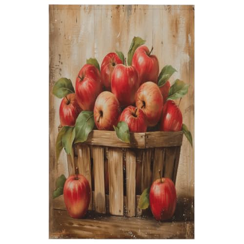 Autumn Vintage Apples Kitchen Towels Set of 2 Baskets Fall Leaves Dish Towels Bar Absorbent Cleaning Tea Towel for Home Dining Restaurants - color: Red Brown