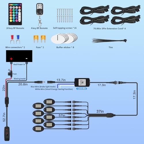 8Pods Heavy Duty Aluminum RGBW LED Rock Lights Kit for Jeep Trucks UTV ATV Golf Cart RZR SXS 4Wheeler Off-Road Vehicles, APP & RF Remote, Plug & Play Pre-Wired, Waterproof 12V Underglow Accent Light - color: RGBW 18LEDs, size: 8Pods