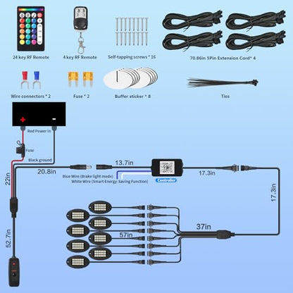 8Pods Heavy Duty Aluminum RGBW LED Rock Lights Kit for Jeep Trucks UTV ATV Golf Cart RZR SXS 4Wheeler Off-Road Vehicles, APP & RF Remote, Plug & Play Pre-Wired, Waterproof 12V Underglow Accent Light - color: RGBW 18LEDs, size: 8Pods