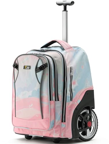 NEW TILAMI 20" Rolling Backpack for Teens Adults, Climbing Stairs Waterproof Backpack with Wheels for School Business Trave Camping with Laptop Compartment, Fit 17 Inch Laptop, Pink Dawn - color: Pink Dawn