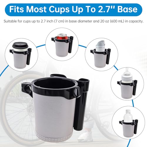 3-in-1 Bike Cup Holder with Cell Phone Keys Hook -Universal Water Bottle Holder for Walker/Wheelchair/Stroller/Scooter, Fits 0.87" Round Handlebar and 2.7" Cup Base,Black Gray - color: black gray
