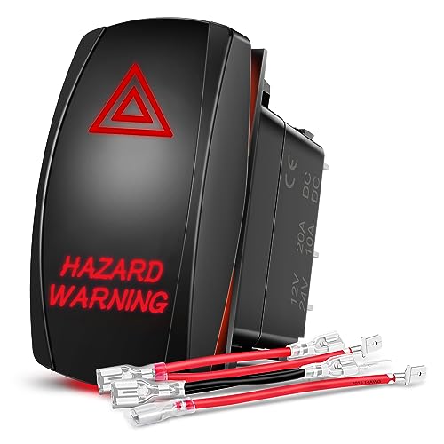 Nilight Hazard Warning Rocker Switch 5 Pin Laser On Off SPST switches 20A/12V 10A/24V Red LED Light Emergency w/Jumper Wires Set for Cars Trucks Boats ATVs UTVs RVs - size: HAZARD WARNING