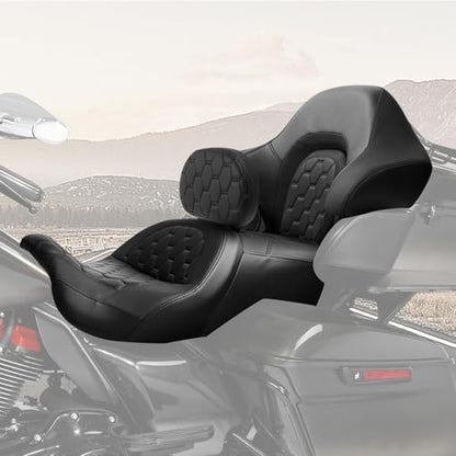 C.C. RIDER Motorcycle Hammock Seat+ Rider Backrest+ King/Chopped Trunk Fit For Harley Touring 2014-2023 Street Glide Road Glide Road King Electra Glide - color: 16# Black Seat+Rider Backrest+Trunk Backrest