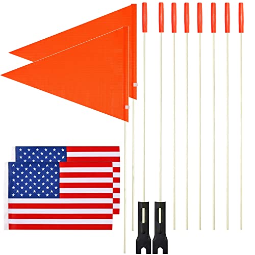2 Pcs Upgraded Bike Flags with Pole 6 Feet High Visibility Orange Flags with Heavy Duty Fiberglass Flag Pole, Orange Flag and American Flag - color: 2 Pcs