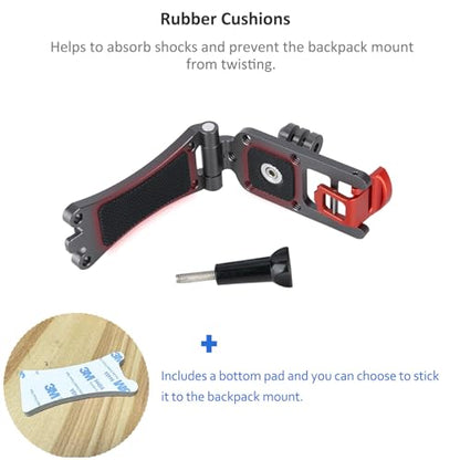 NICEYRIG Aluminum Backpack Strap Mount for GoPro Hero 11/10/9/8/7, DJI OSMO Action 3 [Upgraded Version] with 3mm - 10mm Wide Range Clamp Applicable for Padded Backpack, Bag, Tool Belt