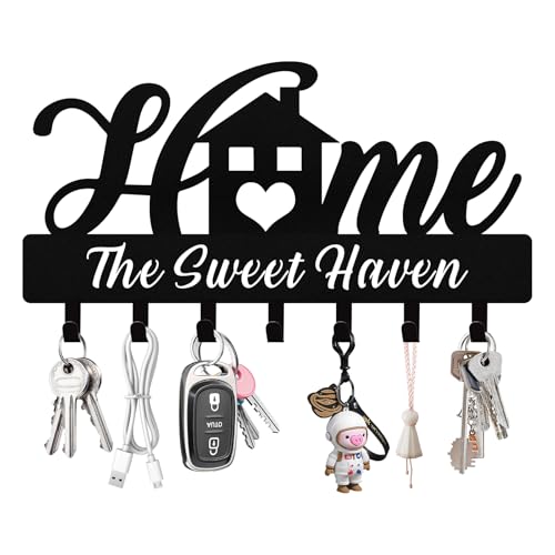 Personalized Key Holder Wall Mount, Custom Name Metal Key Rack Organizer, Sweet Home Wall Keys Hanger with Hooks for Home, Entryway, Front Door, Kitchen, Hallway, Doorway - color: 02 Home