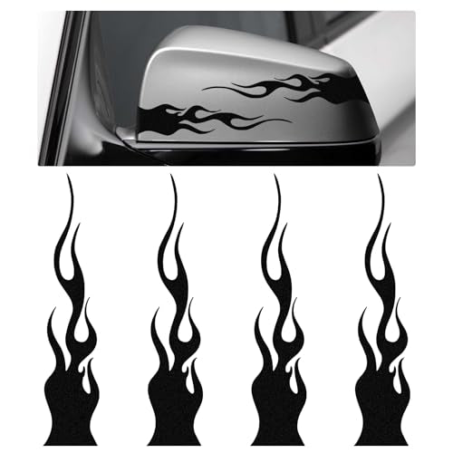 4 PCS Flame Reflective Sticker, 5.9" Waterproof Flame Graphics Decals Car Body Side Safety Decor, Personalized Fire Racing Sports Stripe Stickers for Motorcycle Bike Skateboard (Black) - color: Black