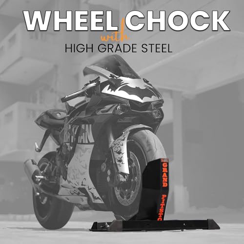 GRAND PITSTOP Universal Wheel Chock for Motorcycle Stand for Trailer Completely Adjustable Detachable Foldable Wheel Chock (Black) - color: Black