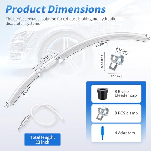 4 Pack Brake Bleeder Hose Kit with One Way Check Valve - Universal Brake Fluid Bleeder Hose, One-Way Valve Prevents Air Backflow for Car Motorcycle Hydraulic Brake Bleeding Tool