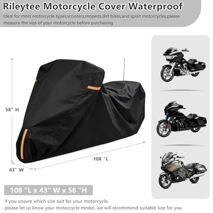 Full Enclosed Motorcycle Cover Waterproof,900D Heavy Duty Outdoor/Indoor Motorcycle Cover with Reflective Strips,Fits Most Heavy Duty Scooter/Moped/Dirtbike Motorcycles (Black,108" W x 45" D x 59" H) - size: 108"W x 45"D x 59"H