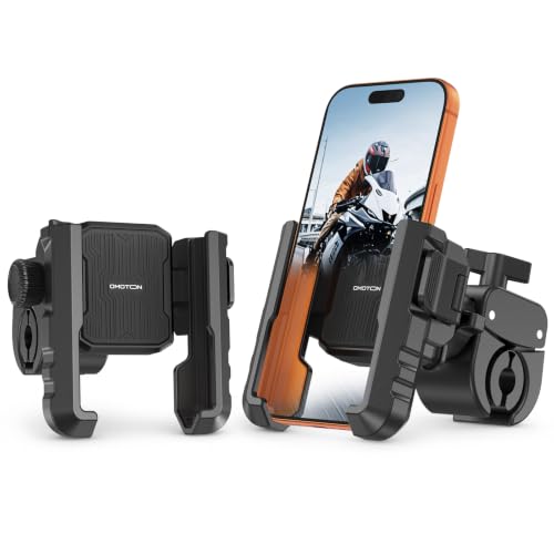 OMOTON Bike Phone Holder 2-Pack, Anti-Vibration Shockproof Motorcycle Phone Mount with Quick Lock & 360° Swivel - Fits Handlebars & Rearview Mirror, for iPhone Samsung All Phones, Black & Orange - color: 6-Black & Orange