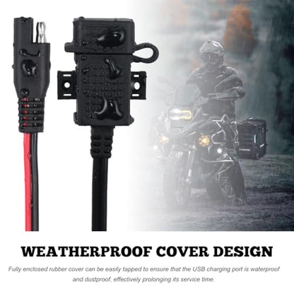 SAE to USB Cable Adapter, Quick Disconnect 2.1A USB Charger with Inline Fuse & O Ring Terminal, 12V-24V Waterproof SAE Fast Charging Socket Cable for Motorcycle Phone Tablet GPS