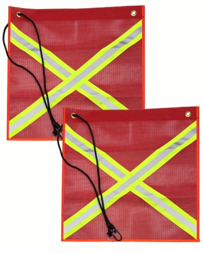 18x18 Inch Safety Flags, Mesh Warning Flags Quick Hook Up Safety Reflective Flags Single Sided Cross-Reflective Strip Flag for Trailer Hauling Transport (Red-2 Pack) - color: Red
