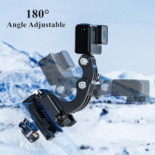 Kewig Motorcycle Windshield Camera Mount with Aluminum Alloy Clip Base, Compatible with GoPro/DJI OSMO/Insta360 Action Camera, Angle Adjustable, Quick-Release Design