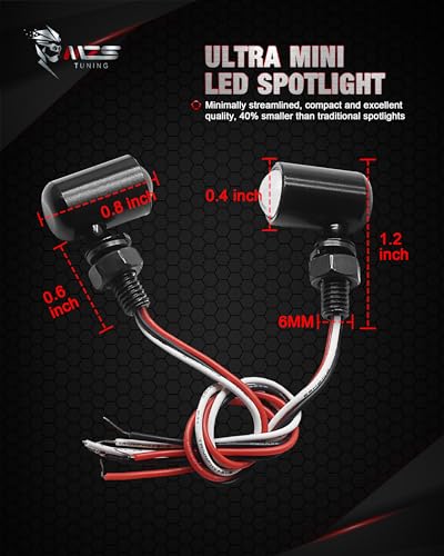 MZS Universal Motorcycle Front LED Turn Signals, 6/8/10mm Hole Fit, Red + Light Red Mini Blinkers, 12V DC Compatible - color: Red/Light Red, size: Mini Size Front