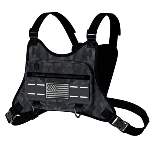 Sports Chest Bag For Men Women, Running Vest Bag With Built,Phone Holder For Workouts&Ski&Cycling&Hiking,Motorcycle Accessories - color: Black camouflage