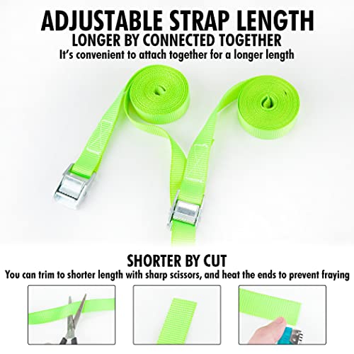Cartman 1" x 12'Lashing Straps Cargo Tie-Down Strap Up to 600lbs, 6pk in Carry Bag, Green - color: Green, size: 6 PK