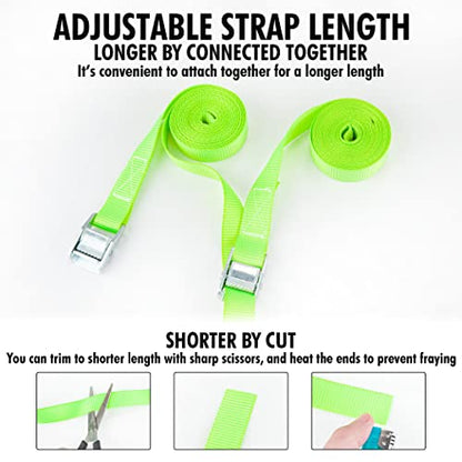 Cartman 1" x 12'Lashing Straps Cargo Tie-Down Strap Up to 600lbs, 6pk in Carry Bag, Green - color: Green, size: 6 PK
