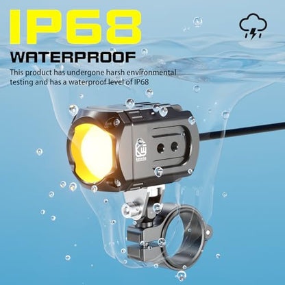 Kewig Motorcycle Auxiliary LED Light Kit Driving Spotlights White/Amber Fog Light with Mount Brackets Wire Harness Waterproof 60W Offroad Work Lights Compatible with Motorcycle J-eep Car Truck (Black) - color: Black