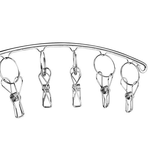 Toplife Clothes Hanger with 10 Clips, Stainless Steel, Windproof, for Drying Socks, Bras, Underwears, Baby Clothes, Hats, Scarfs, Towels, Pants and Gloves, Set of 4 (Indoors)