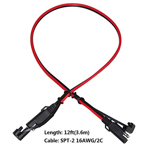 12FT SAE to SAE Extension Cable 16AWG- SAE Extension Cord, SAE 2Pin Bullet Quick Connect 16awg Heavy Duty Wire Harness with Waterproof Cap