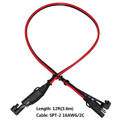 12FT SAE to SAE Extension Cable 16AWG- SAE Extension Cord, SAE 2Pin Bullet Quick Connect 16awg Heavy Duty Wire Harness with Waterproof Cap