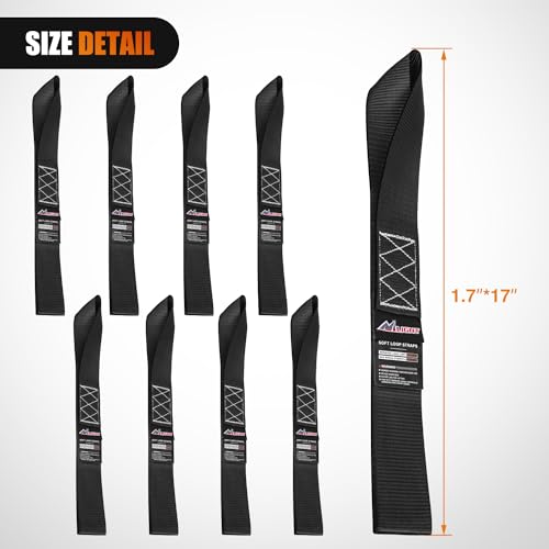 Nilight Soft Loop 1.7”×17" Motorcycle Tie Down Straps Heavy Duty 12000Lbs Max Break Strength for Securing ATV UTV Kayak Moving Cargo (8PK-Black) - color: Black