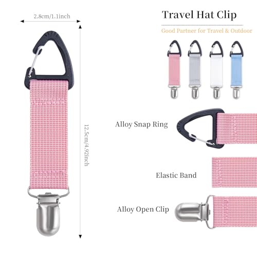 4Pcs Elastic Hat Clip for Travel, Hat Holder Hands Free Bag Accessory for Traveling Bags, Backpacks, Purses, Totes Black - color: Blue, Pink, Grey, White