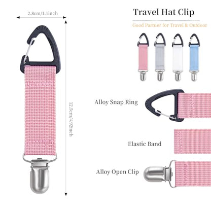 4Pcs Elastic Hat Clip for Travel, Hat Holder Hands Free Bag Accessory for Traveling Bags, Backpacks, Purses, Totes Black - color: Blue, Pink, Grey, White