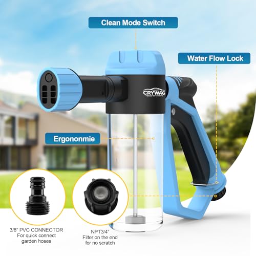 Car Wash Foam Gun for Garden Hose, Foam Cannon Kit with Microfiber Wash Mitt, Extra Nozzle, 3 Spray Modes & 50% Higher Water Pressure, Hose Foam Blaster for Cars, Trucks, RVs, Motorcycles - color: Blue