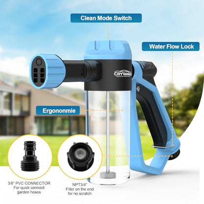 Car Wash Foam Gun for Garden Hose, Foam Cannon Kit with Microfiber Wash Mitt, Extra Nozzle, 3 Spray Modes & 50% Higher Water Pressure, Hose Foam Blaster for Cars, Trucks, RVs, Motorcycles - color: Blue