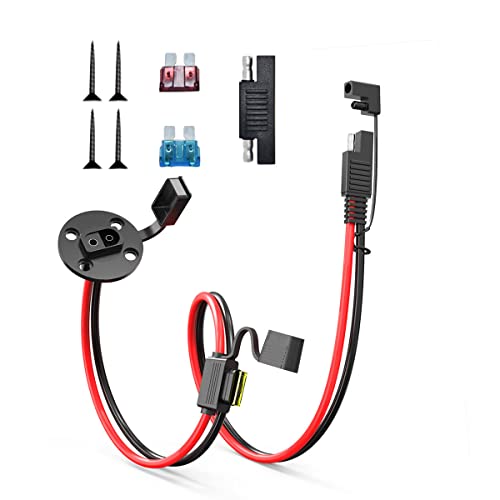 ELFCULB SAE Power Socket to SAE Connector Extension Cable,14AWG 2FT Panel Mount SAE Socket Sidewall Port with 10A 15A 20A Fuse,Compatible for Solar Generator - color: SAE Cable, size: 2FT
