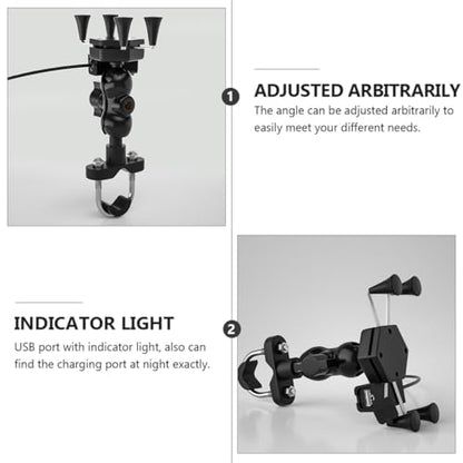 Motorcycle Phone Mount with USB Charger, X-Shaped Anti-Shake Phone Holder for Electric Bike Navigation and Quick Charging on Handlebar