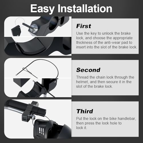 JAGASOL Helmet & Motorcycle Lock Combo - Brake Lock Anti-Theft for Mopeds, Motorbikes, ATVs, Dirt Bikes & Street Bikes - color: Black