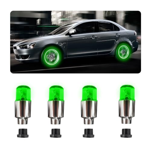 4 PCS LED Tire Valve Lights, Waterproof Light up Air Neon Bicycle Motorcycle Tyre Valve Flash Lights, Bike Truck Golf Cart Wheel Assemblies Lamp, Exterior Car Accessories (Green) - color: Green