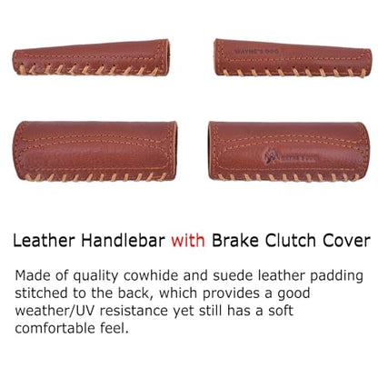 Leather Motorcycle Handlebar Grip Covers, No Fringe Brake Clutch Covers for HD Motorcycles - color: Brown: Handlebar + Lever Cover