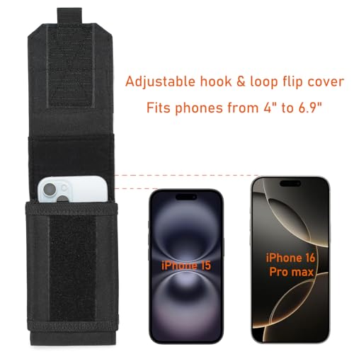 Tactical Molle EDC Phone Pouch Universal Dual Mobile Phone Holster Holder with US Flag Patch (Black) - color: Black