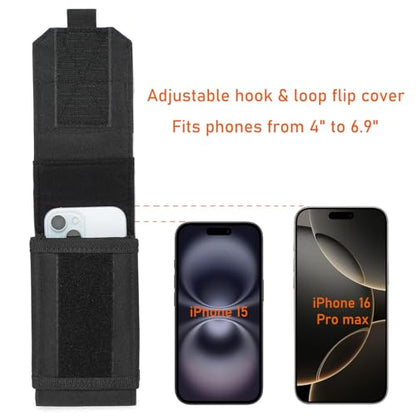 Tactical Molle EDC Phone Pouch Universal Dual Mobile Phone Holster Holder with US Flag Patch (Black) - color: Black