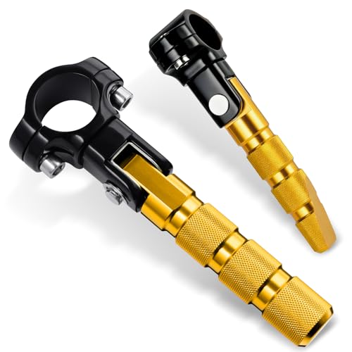Amazicha Motorcycle Foot Pegs 1"&1.25" Highway Pegs Stainless Steel CNC Aluminum Adjustable Fit for Harley Davidson Street Glide Road King Road Glide Softail Dyna Sportster 1-1/4" Engine Guard, Gold - color: Gold