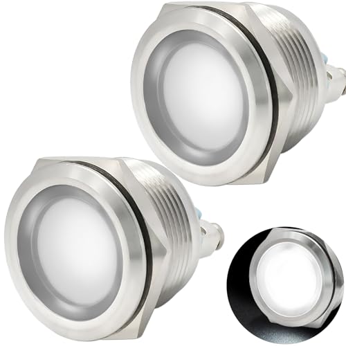 110V Indicator Light 22mm 7/8" Waterproof IP67 Metal Stainless Steel 304 Signal Lamp 110V-120V AC/DC LED Large Panel Lighting for Car Truck Boat 2Pcs - color: White, size: 110~220V