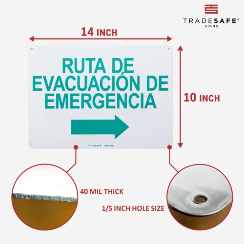 TRADESAFE Emergency Evacuation Route Arrow Right Sign – Ruta De Evacuación De Emergencia Spanish Sign, Quick Install, Light Reflective, UV-Resistant, Waterproof, 14” X 10” Aluminum Safety Signs - style: Ruta De Evacuación De Emergencia Arrow Right