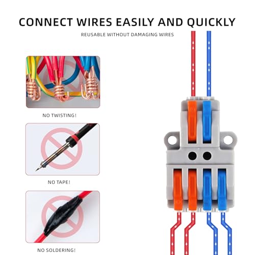 DIANN 10pcs Lever Wire Connectors 2 in 4 Out Quick Wiring Cable Connector 28-12 AWG Push-in Conductor Terminal Block - style: 2 in 4 out