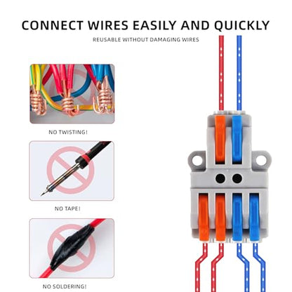 DIANN 10pcs Lever Wire Connectors 2 in 4 Out Quick Wiring Cable Connector 28-12 AWG Push-in Conductor Terminal Block - style: 2 in 4 out