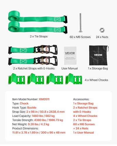 VEVOR Wheel Chock Tie-Down Kit, Chock-Style Trailer Tie Down Strap, Car Tie Down Kit with Buckle, Break Strength 4380 lbs & Working Load 1460 lbs Motorcycle System for ATVs, UTVs & Trailers - style: Chock-Style with 2 sets