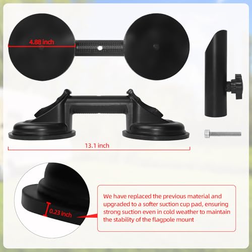 Flag Pole Mount for Car RVs, Suction Cup Flagpole Holder, Universal Strong Suction Stable Holds Flags, Heavy Duty Metal Quick Flag Mount Compatible with Camper, Truck, Boats, Yachts