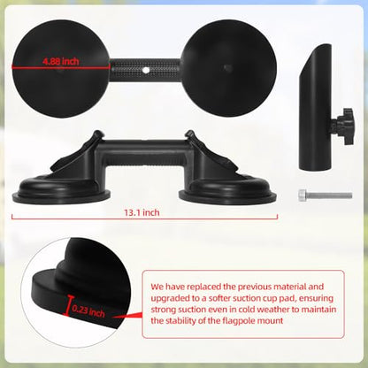 Flag Pole Mount for Car RVs, Suction Cup Flagpole Holder, Universal Strong Suction Stable Holds Flags, Heavy Duty Metal Quick Flag Mount Compatible with Camper, Truck, Boats, Yachts